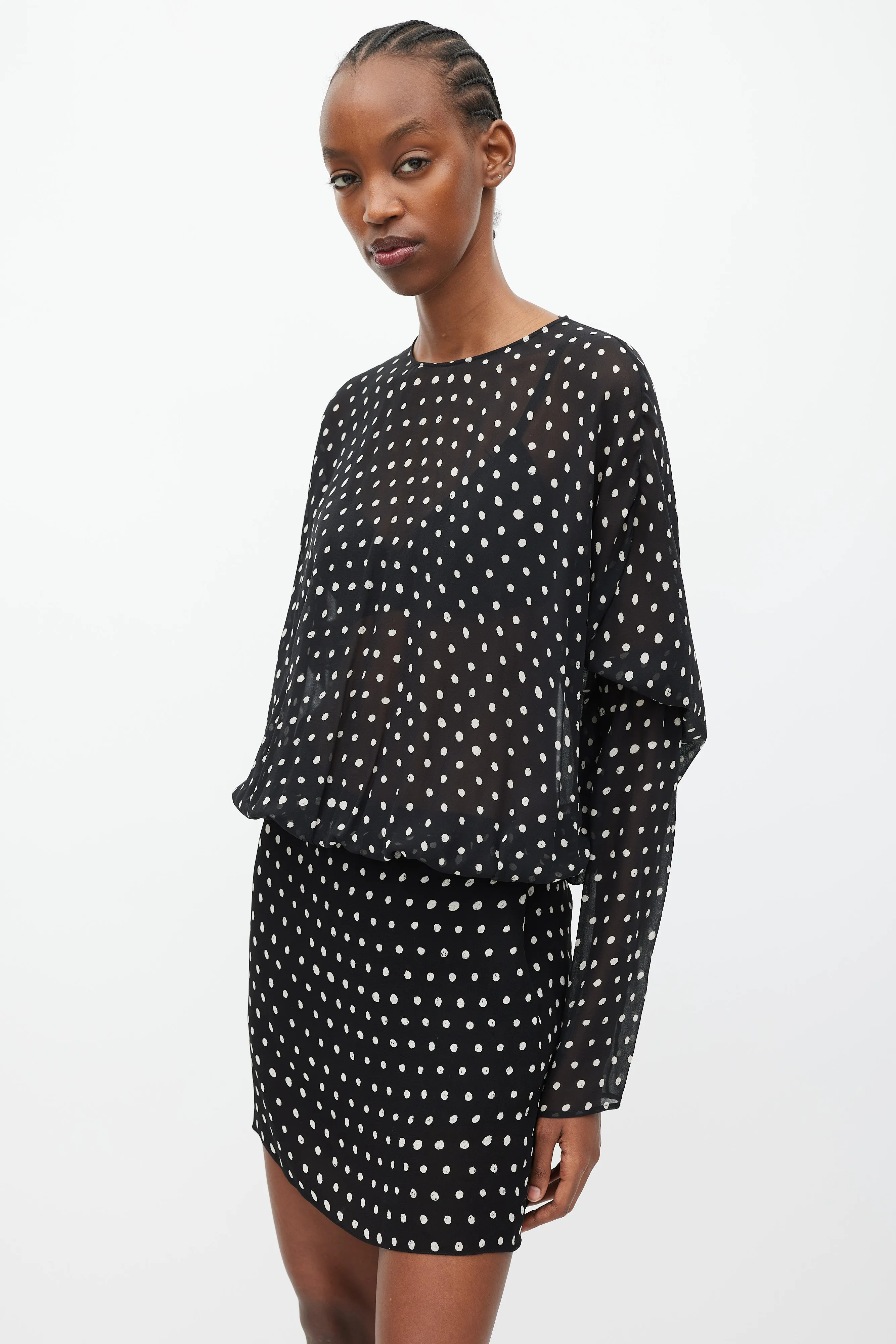 Black & White Silk Sheer Polka Dot Dress