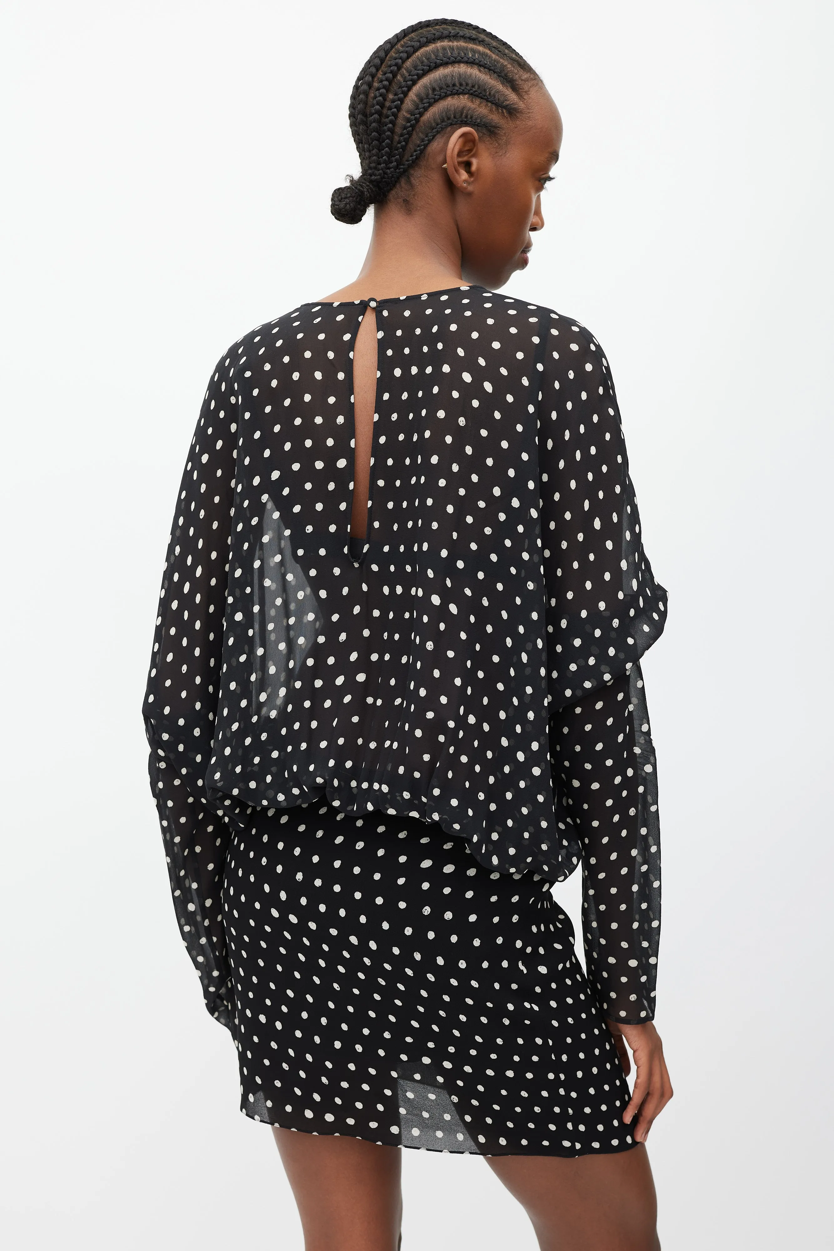 Black & White Silk Sheer Polka Dot Dress
