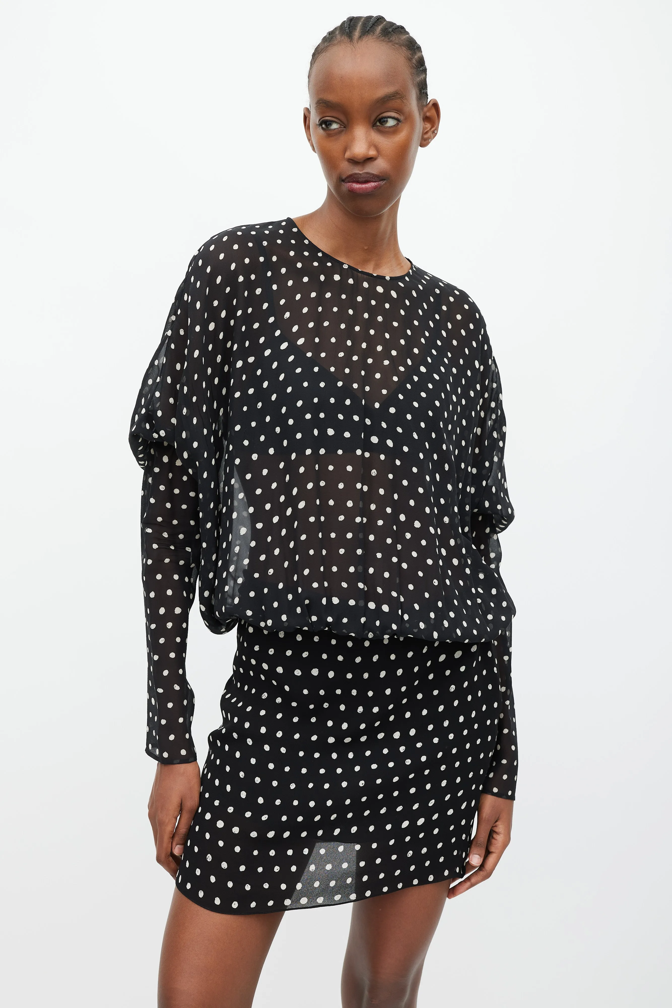 Black & White Silk Sheer Polka Dot Dress
