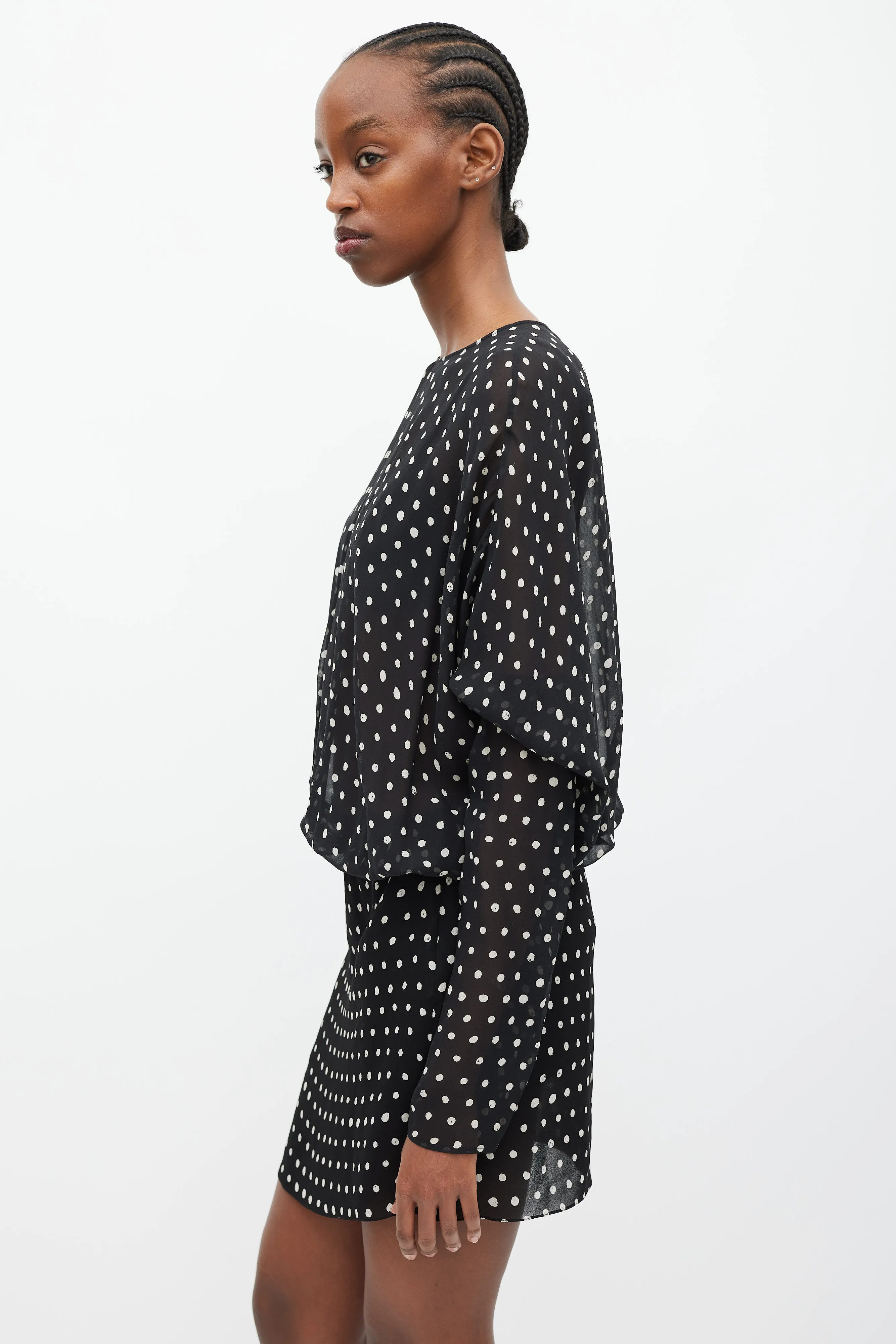 Black & White Silk Sheer Polka Dot Dress