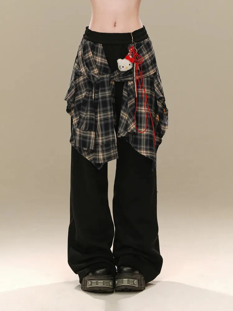 Black Plaid Pants Accessory Cut Wide-leg with