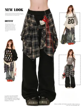 Black Plaid Pants Accessory Cut Wide-leg with