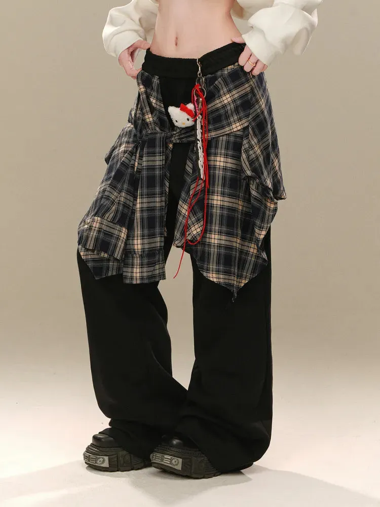 Black Plaid Pants Accessory Cut Wide-leg with