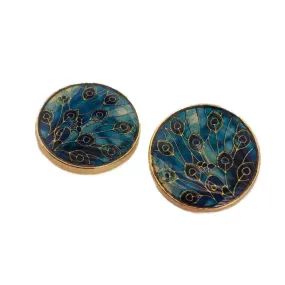 Blue Fancy Feather Designer Metal Button