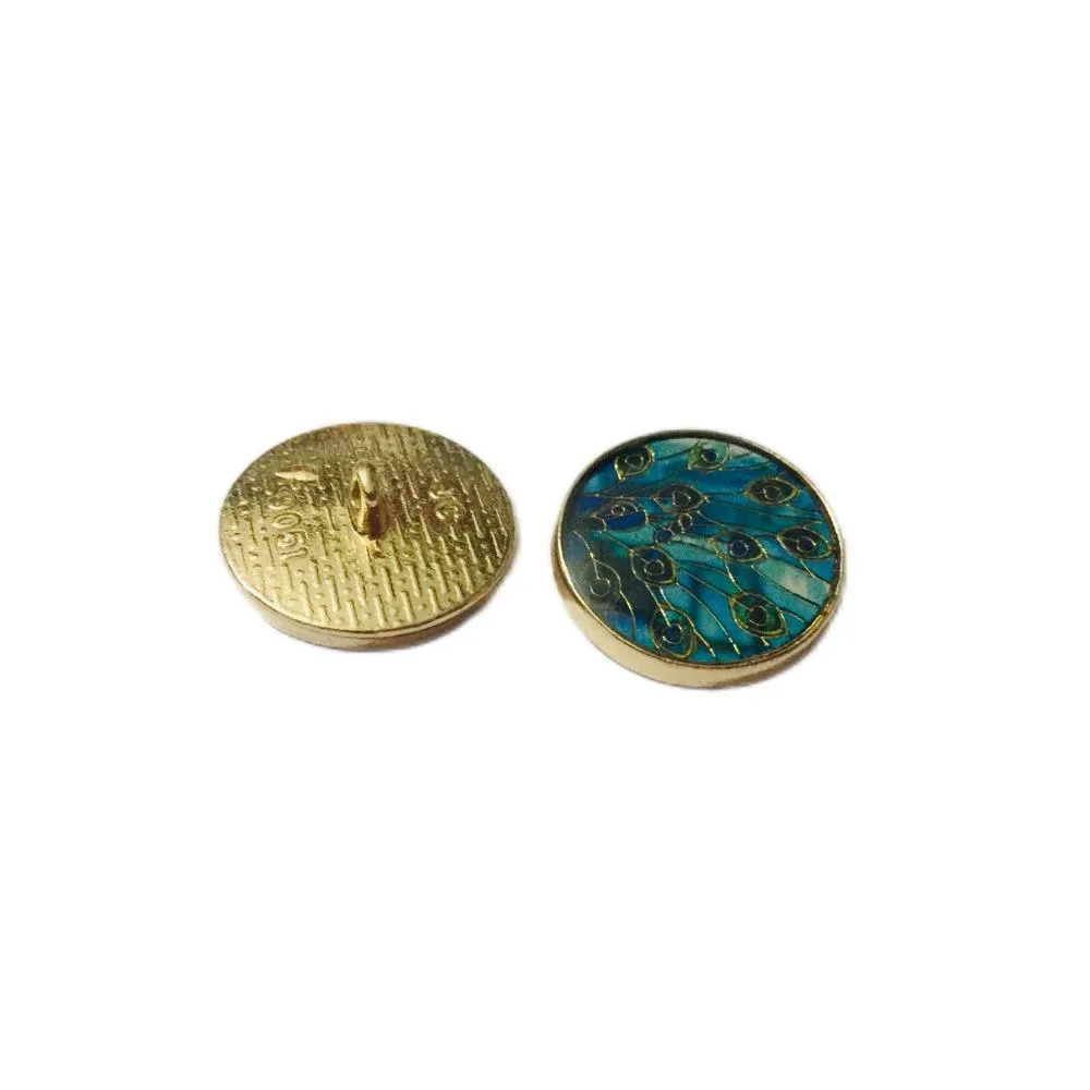 Blue Fancy Feather Designer Metal Button
