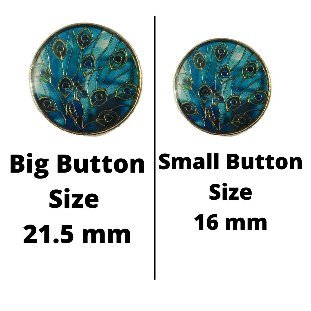 Blue Fancy Feather Designer Metal Button