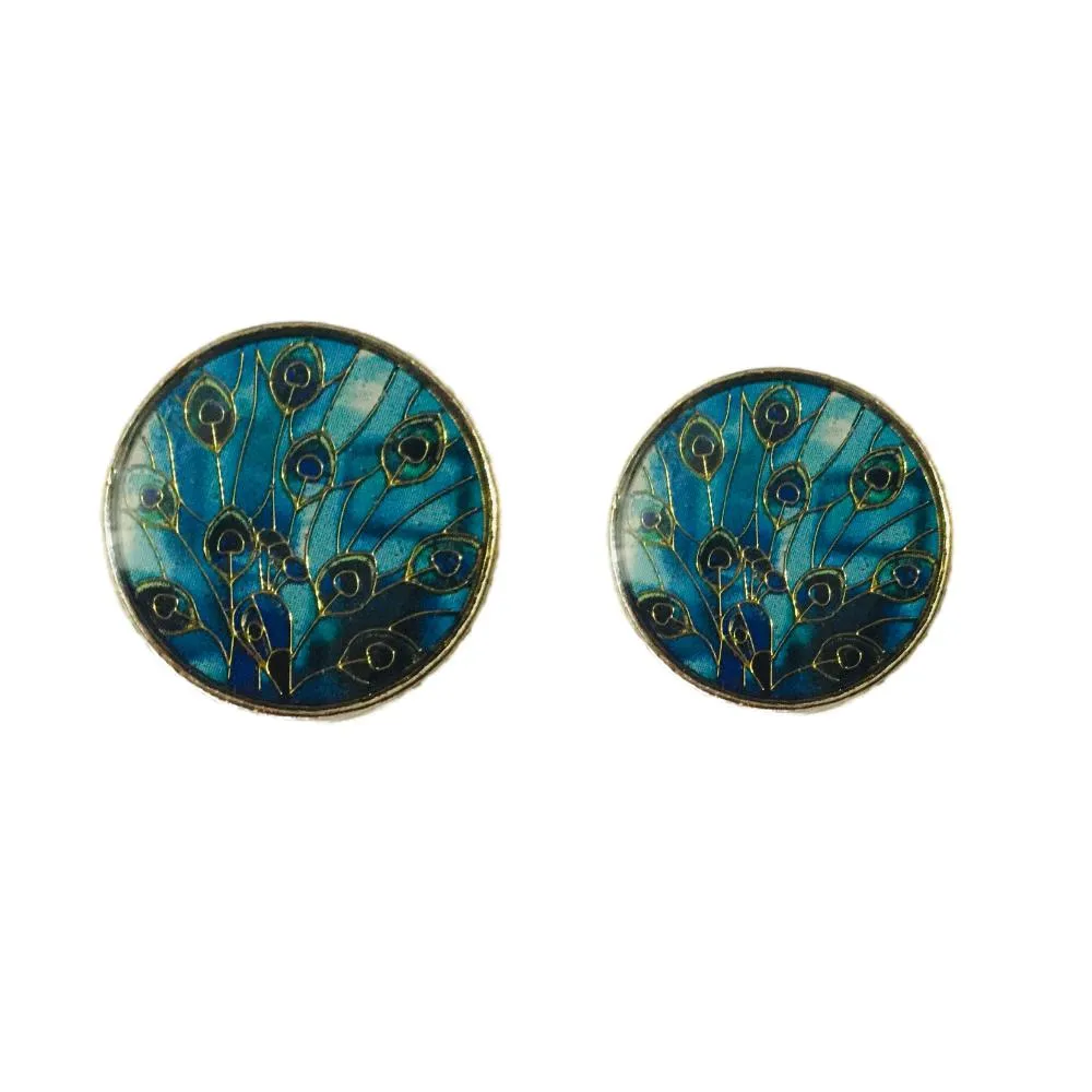 Blue Fancy Feather Designer Metal Button