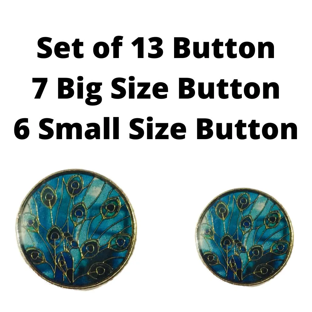 Blue Fancy Feather Designer Metal Button