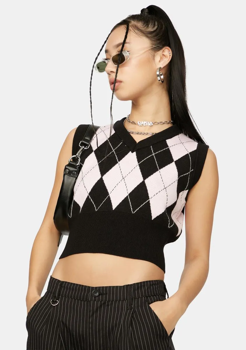 Blush Would You Rather Cropped Argyle Vest
