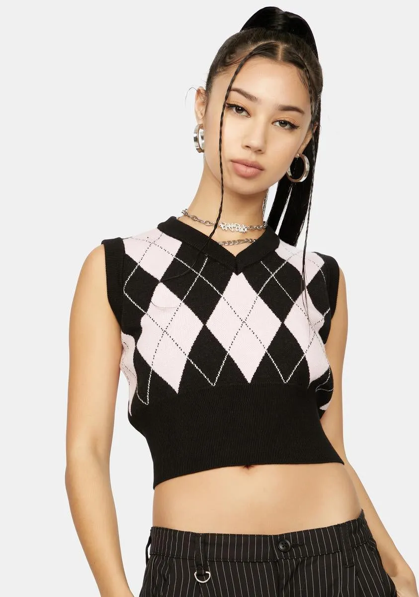 Blush Would You Rather Cropped Argyle Vest