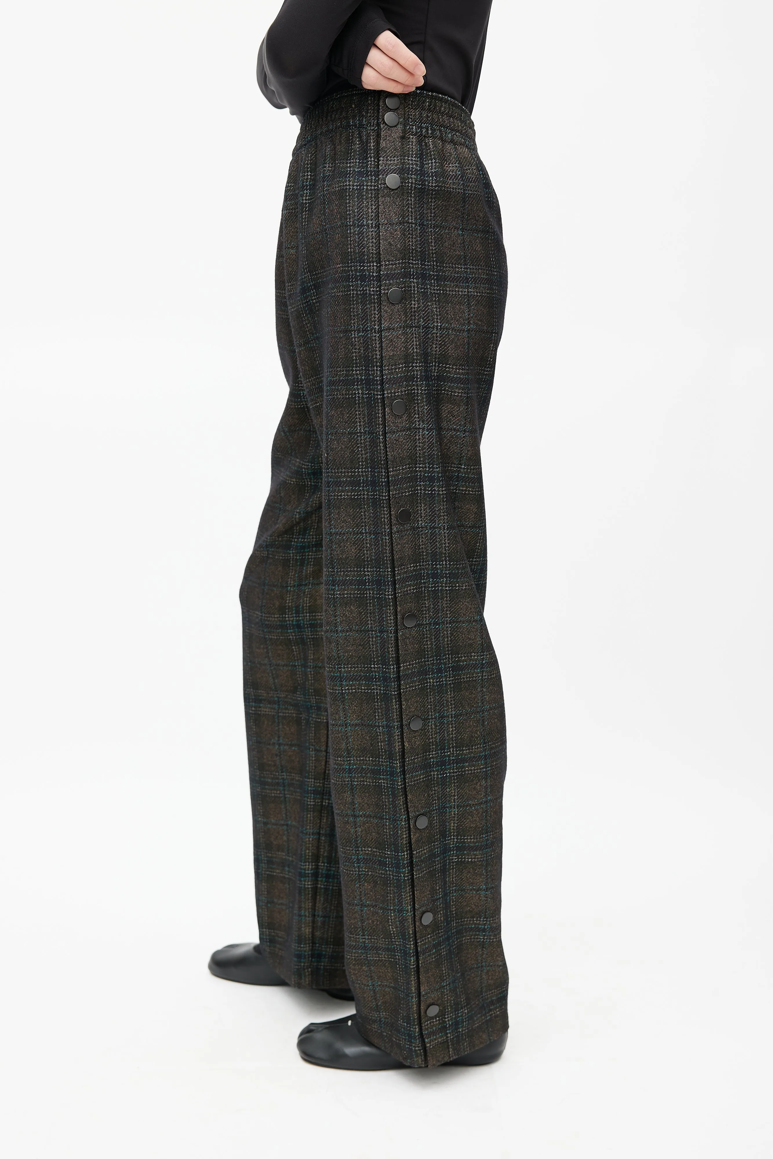 Brown & Multicolour Wool Plaid Track Pant