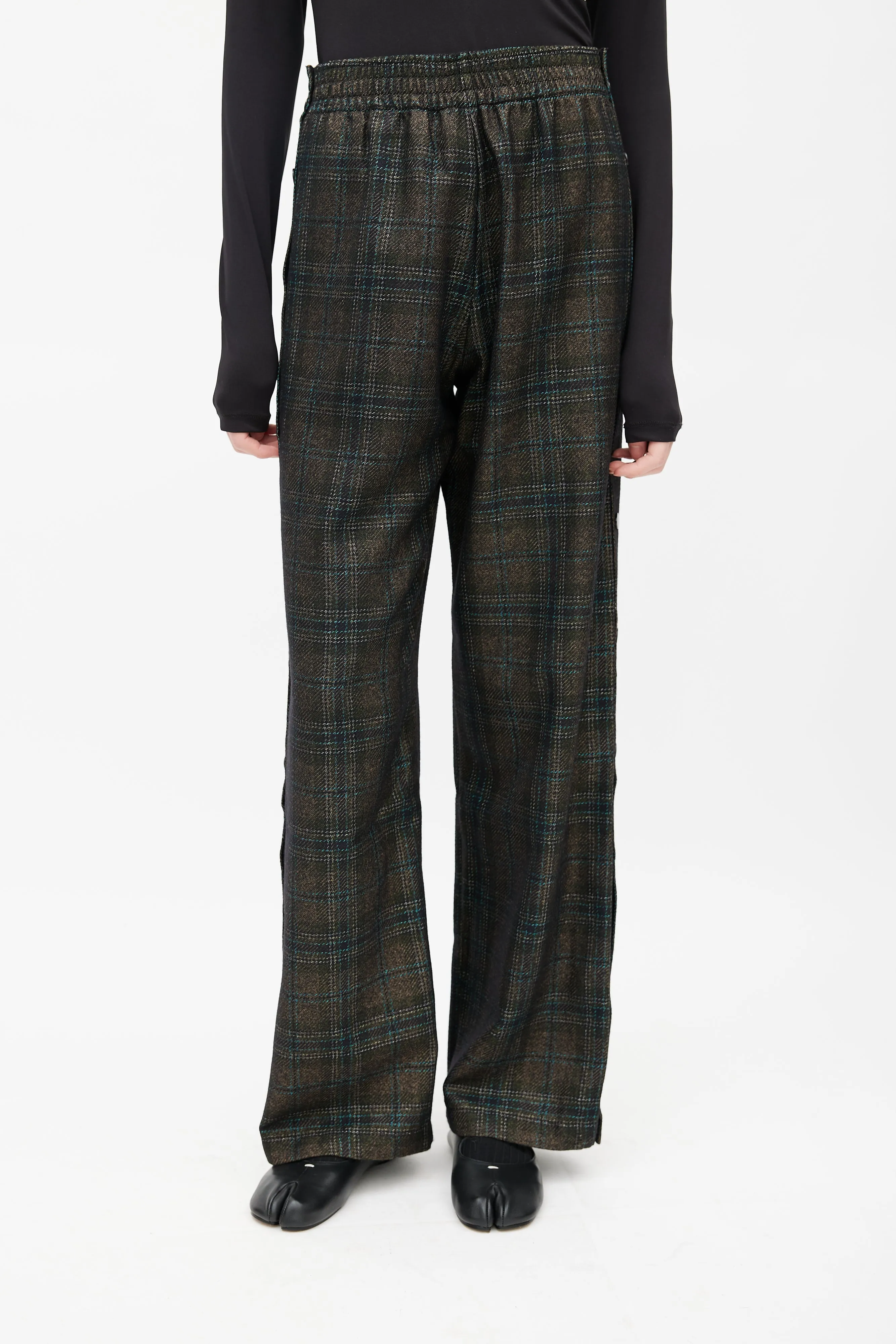 Brown & Multicolour Wool Plaid Track Pant
