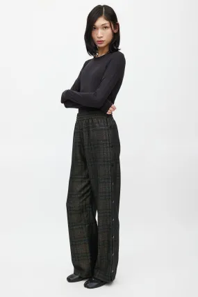 Brown & Multicolour Wool Plaid Track Pant
