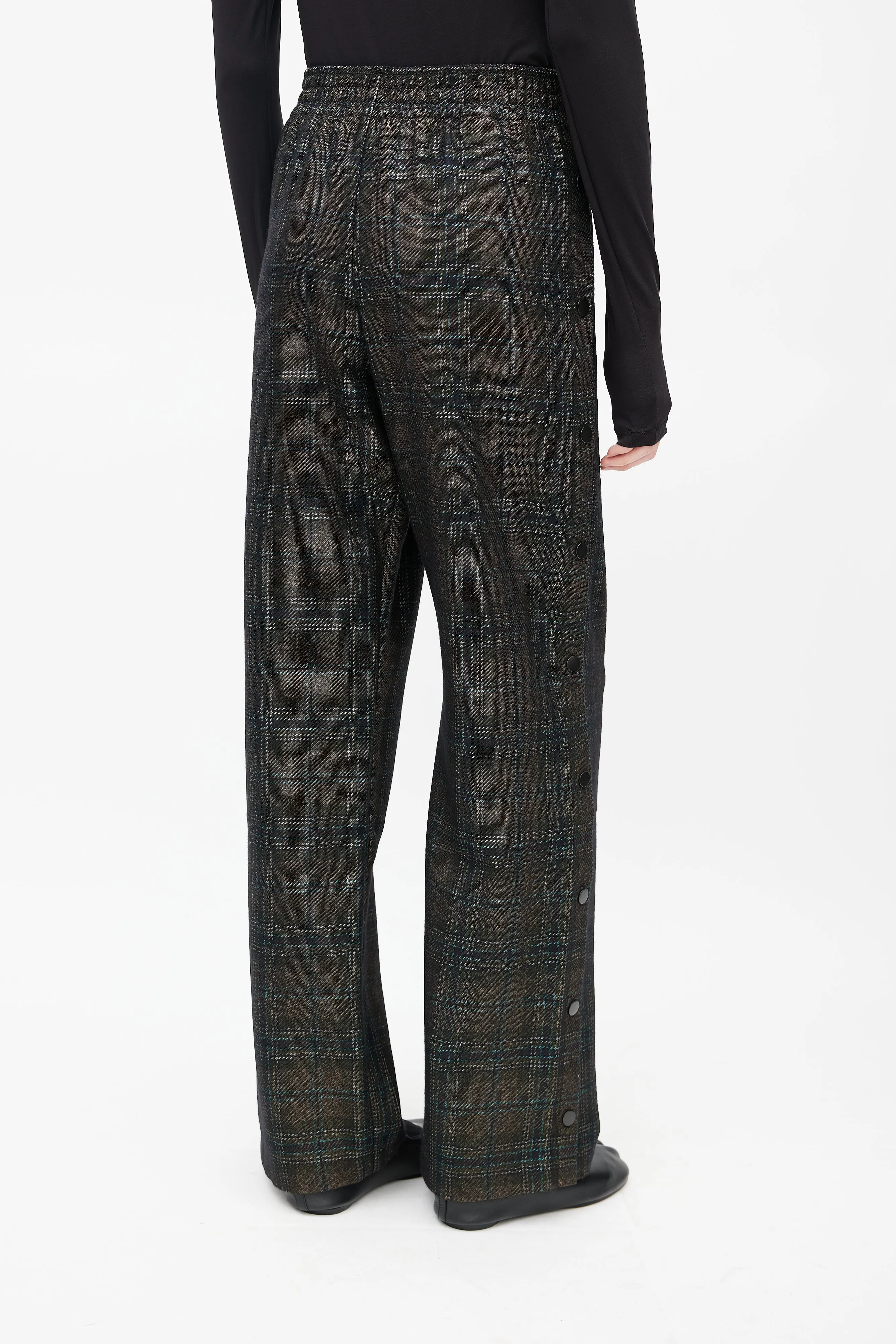 Brown & Multicolour Wool Plaid Track Pant