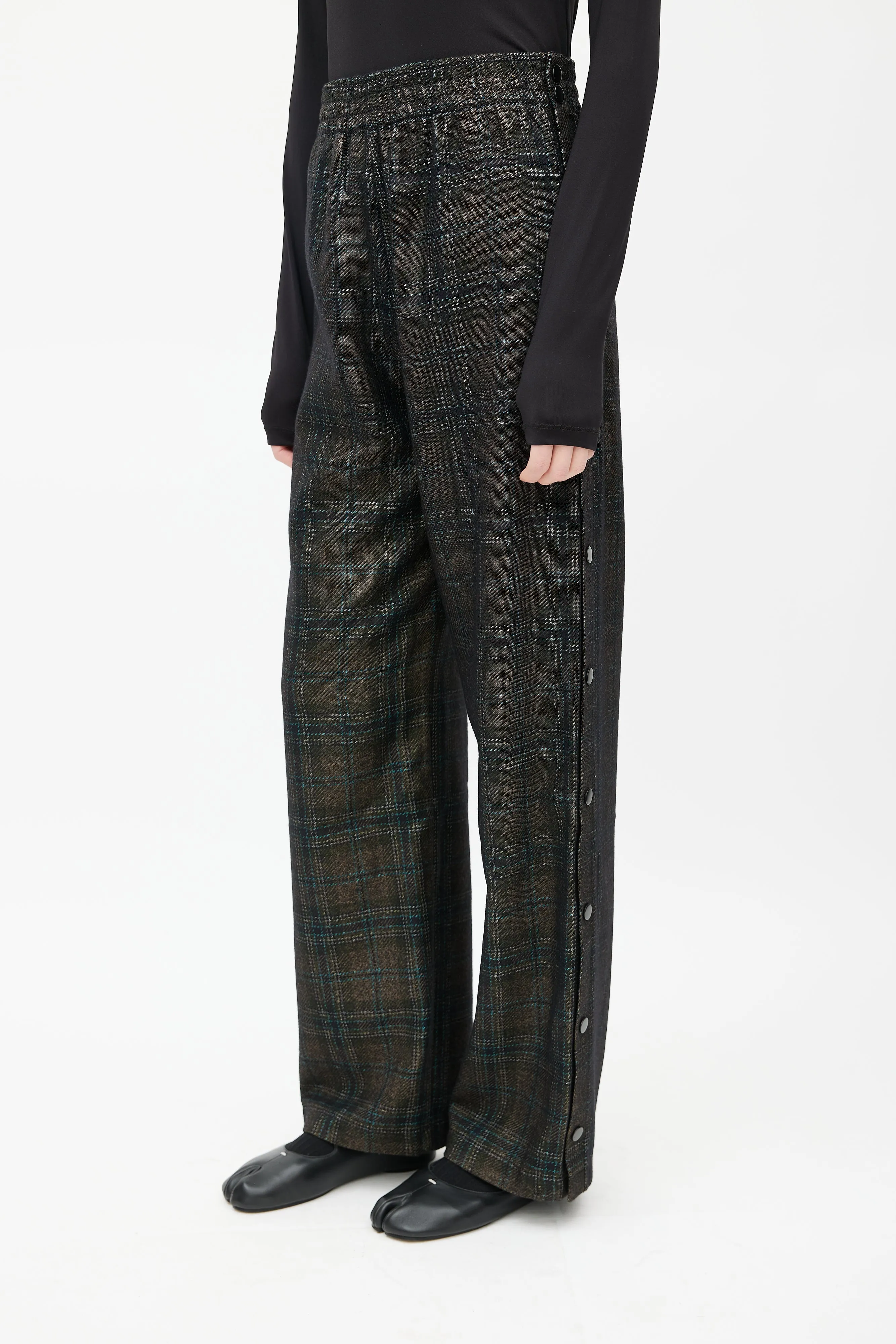 Brown & Multicolour Wool Plaid Track Pant