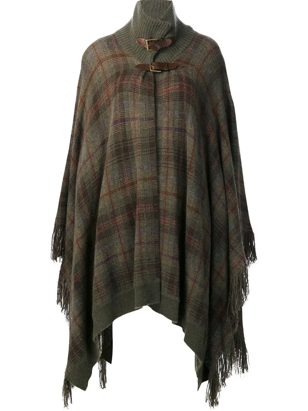 checked fringed poncho