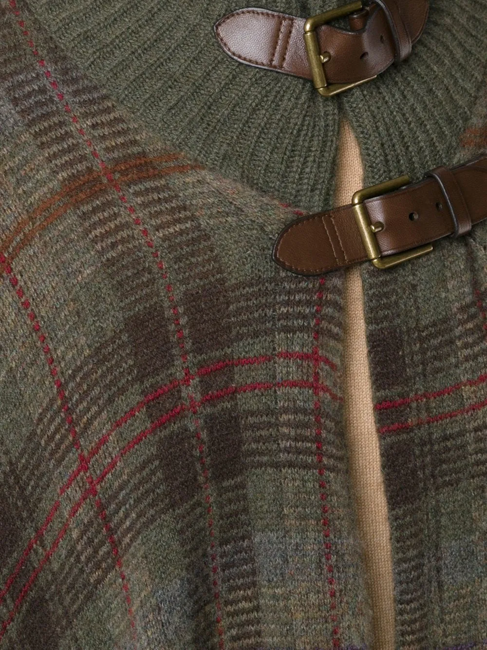 checked fringed poncho