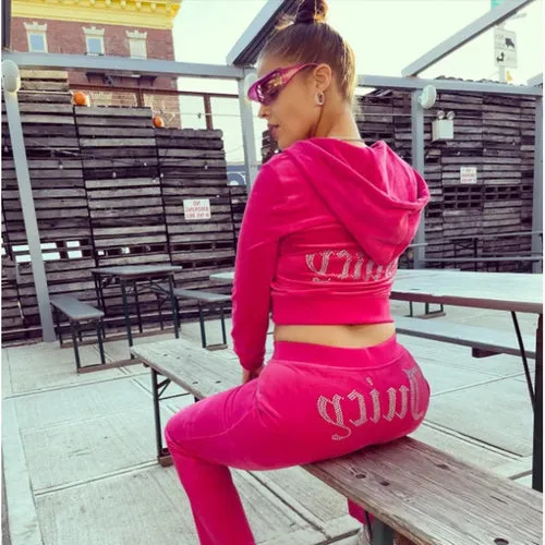 Chic Thin Velvet 2023 Autumn Juicy Apple Tracksuit 2 Pieces Set Hoodie