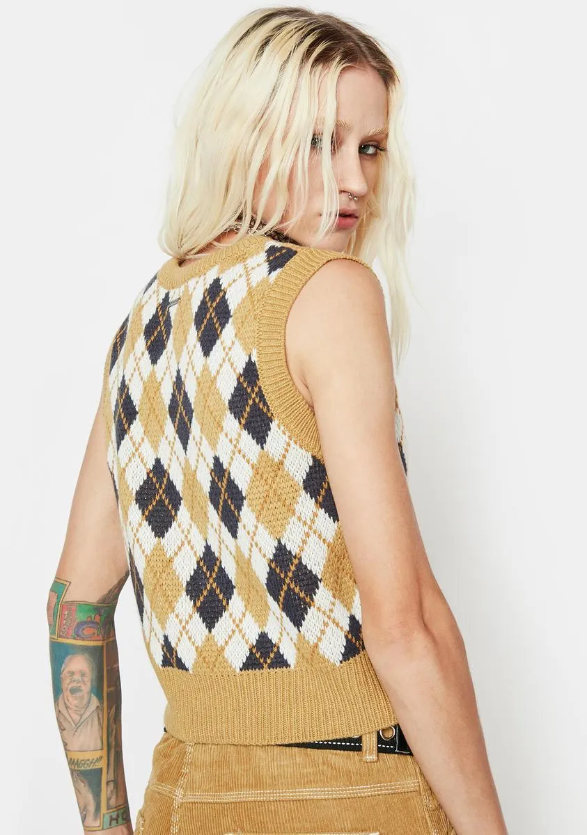 Cream Argyle V-Neck Sweater Vest