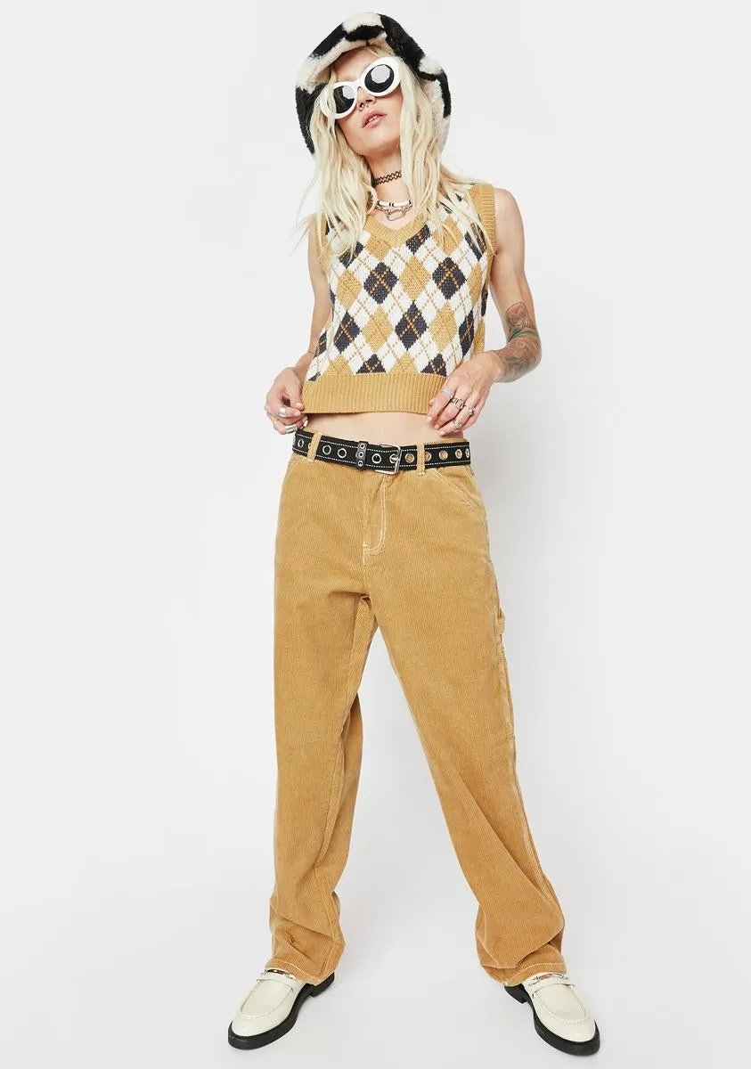 Cream Argyle V-Neck Sweater Vest