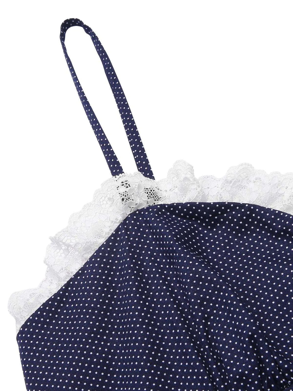 Dark Blue 1930s Polka Dots Spaghetti Straps Dress
