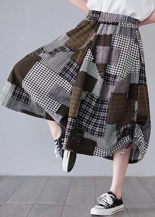 Diy Chocolate Plaid lantern Pants Summer Cotton Linen