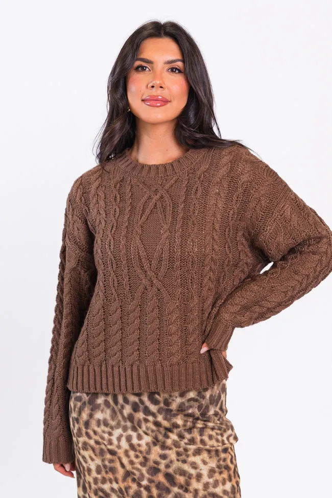 Fall Sentiments Chocolate Cable Knit Crew Neck Sweater