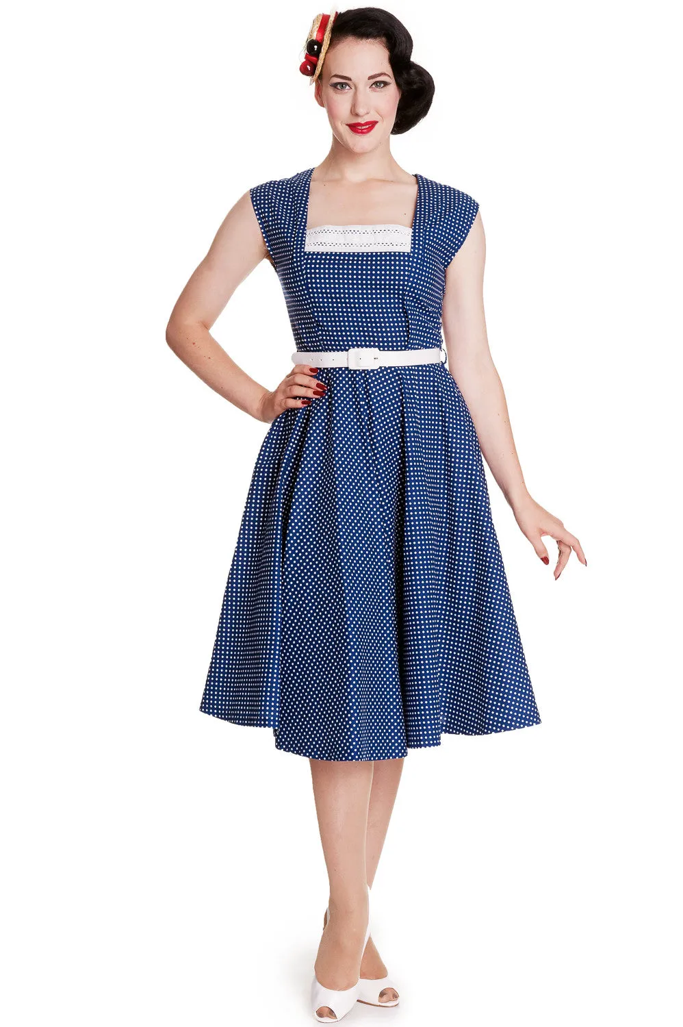 Hell Bunny 50's Vintage Style Country Girl Polka Dot Square Neck Flare Party Dress