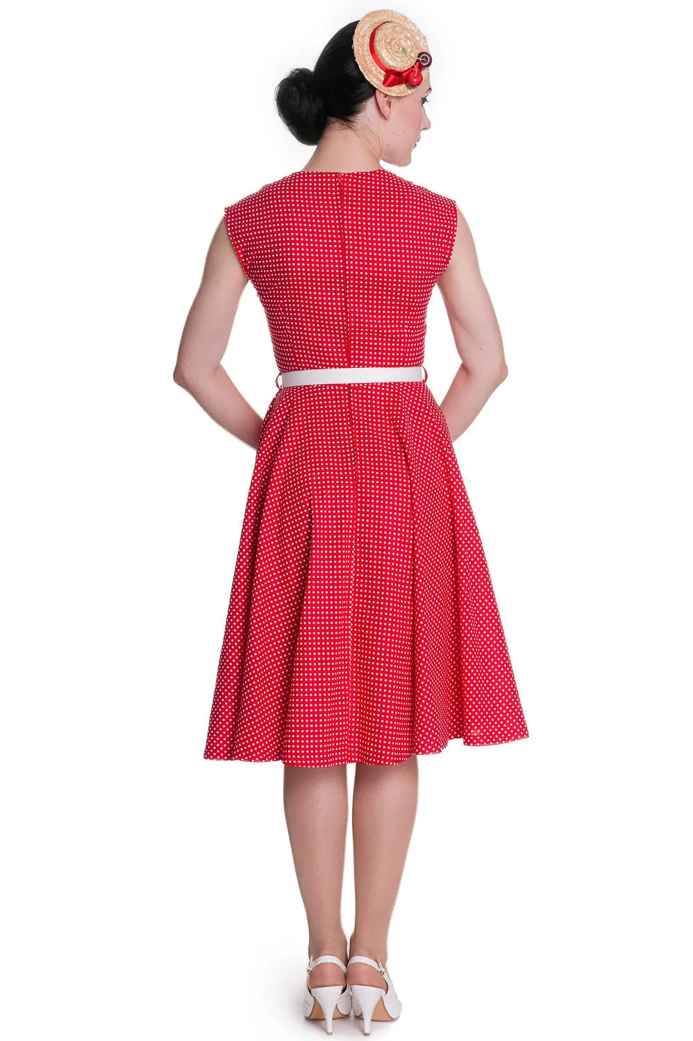 Hell Bunny 50's Vintage Style Country Girl Polka Dot Square Neck Flare Party Dress