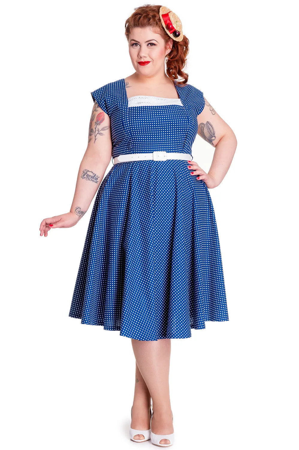 Hell Bunny 50's Vintage Style Country Girl Polka Dot Square Neck Flare Party Dress