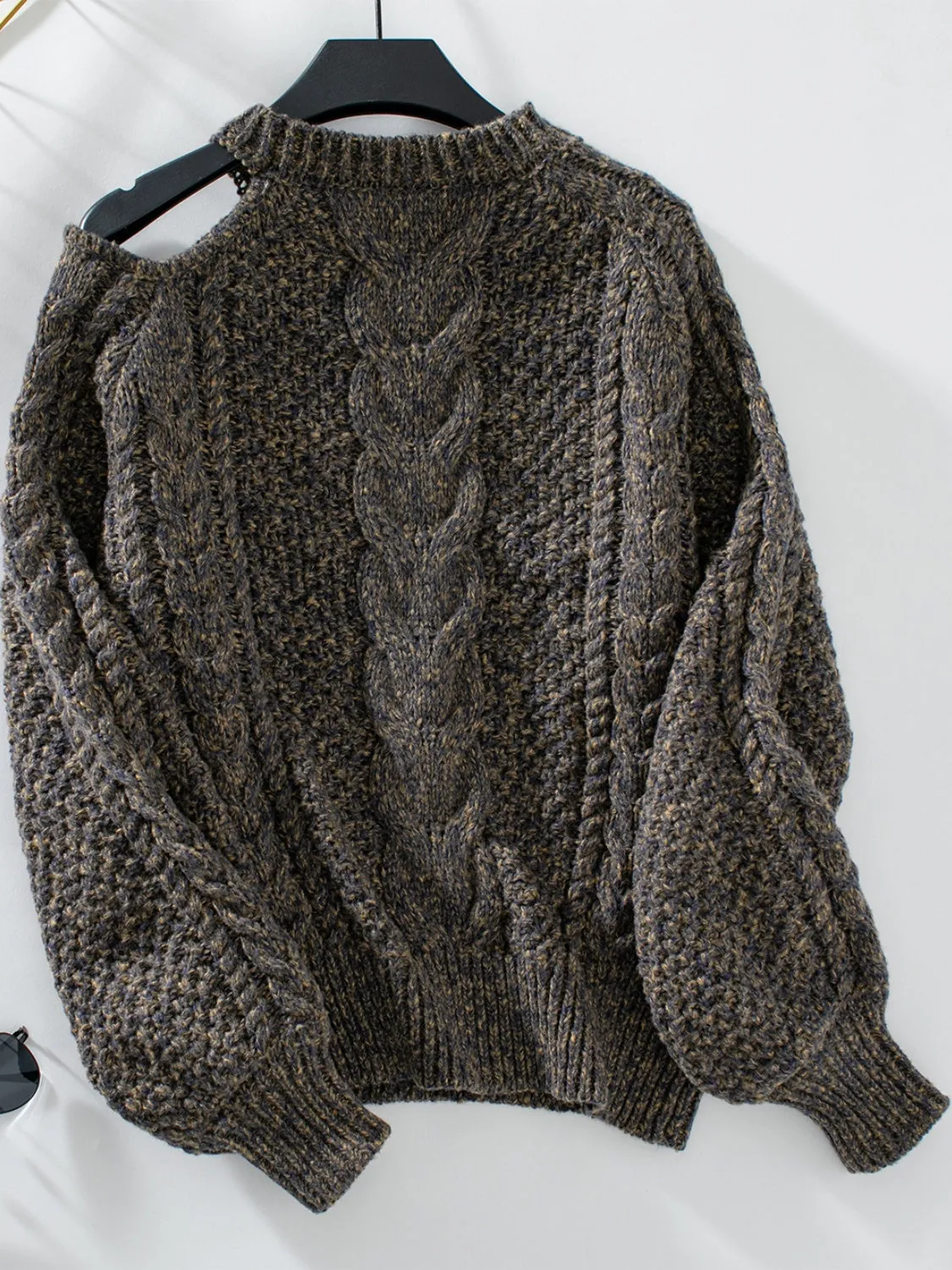 kesley Cable Knit Round Neck Cold Shoulder Sweater