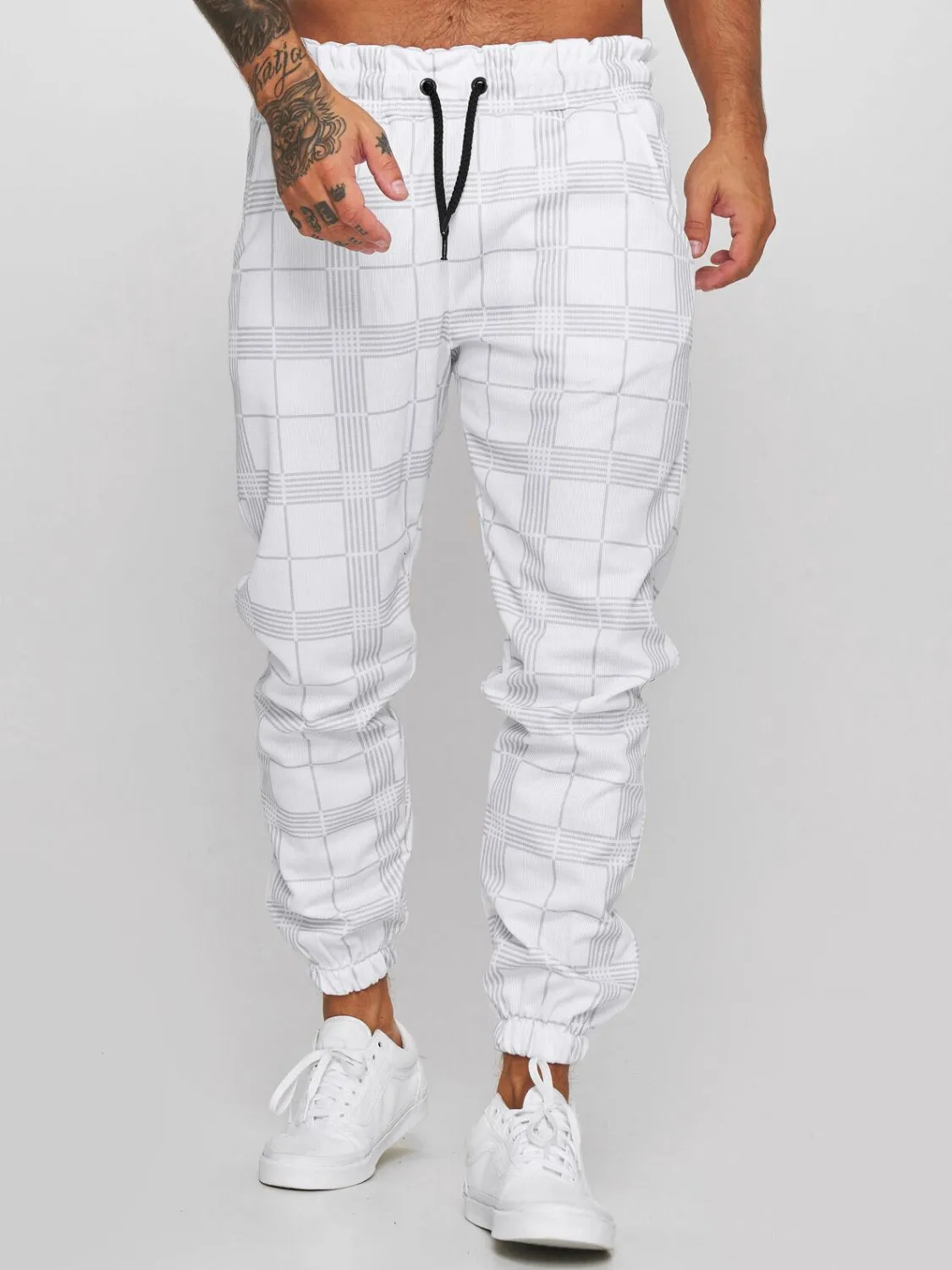 Men's Plus Size Plaid Drawstring Pants