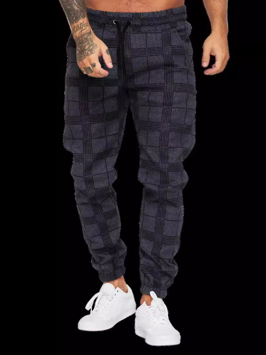 Men's Plus Size Plaid Drawstring Pants