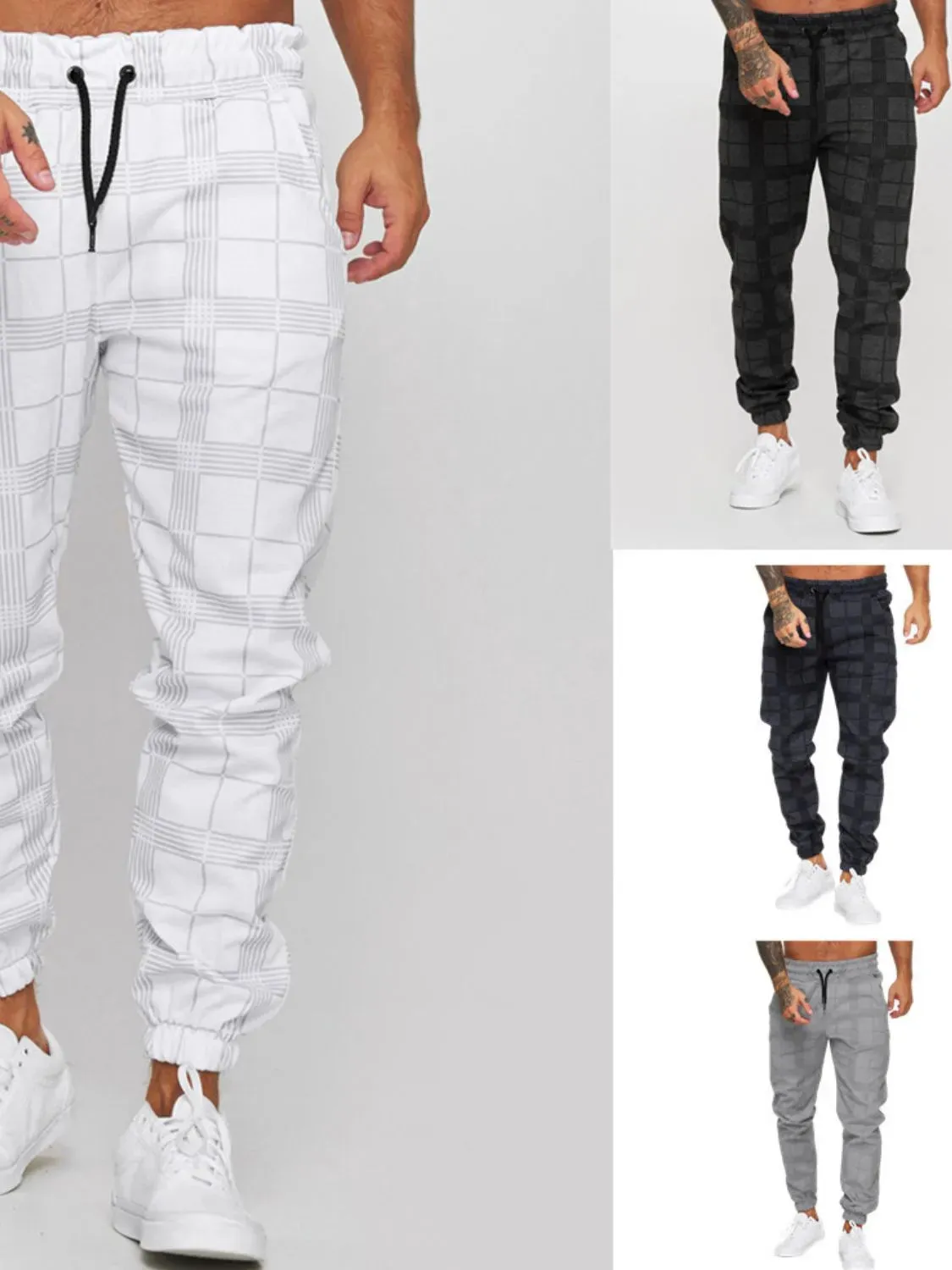 Men's Plus Size Plaid Drawstring Pants