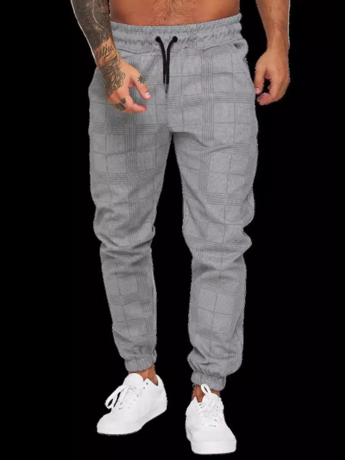 Men's Plus Size Plaid Drawstring Pants