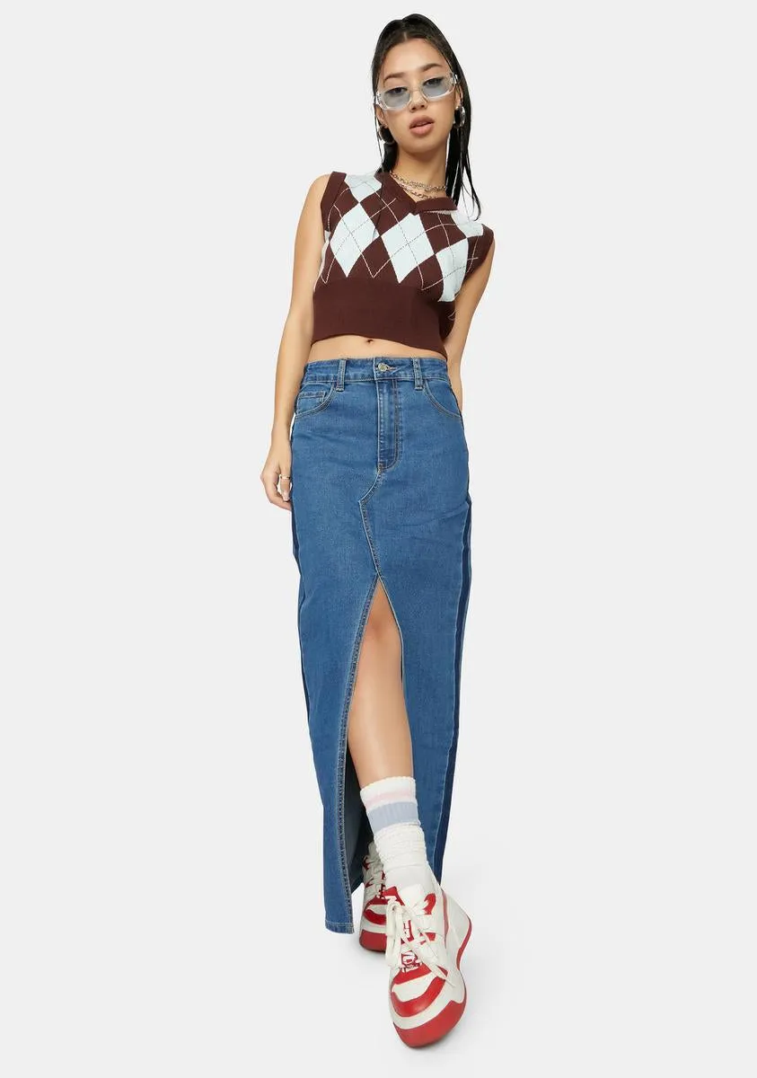 Mocha Would You Rather Cropped Argyle Vest