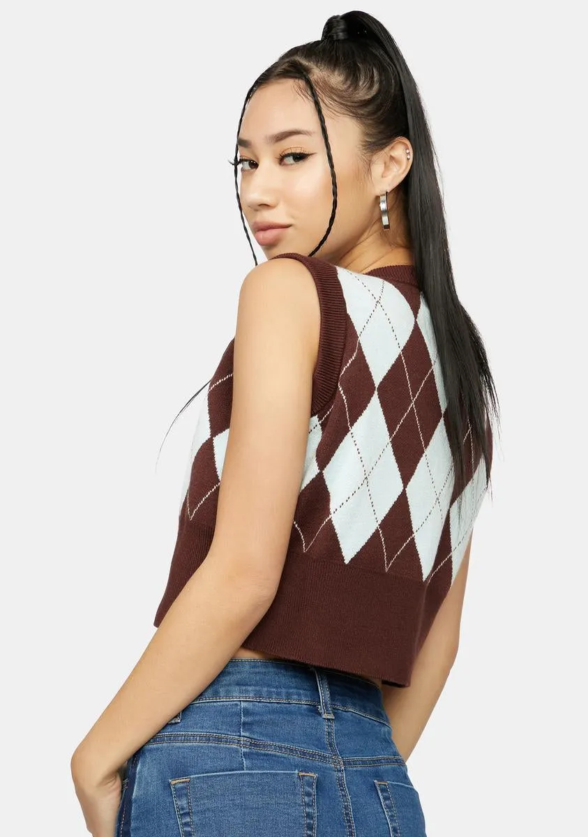 Mocha Would You Rather Cropped Argyle Vest
