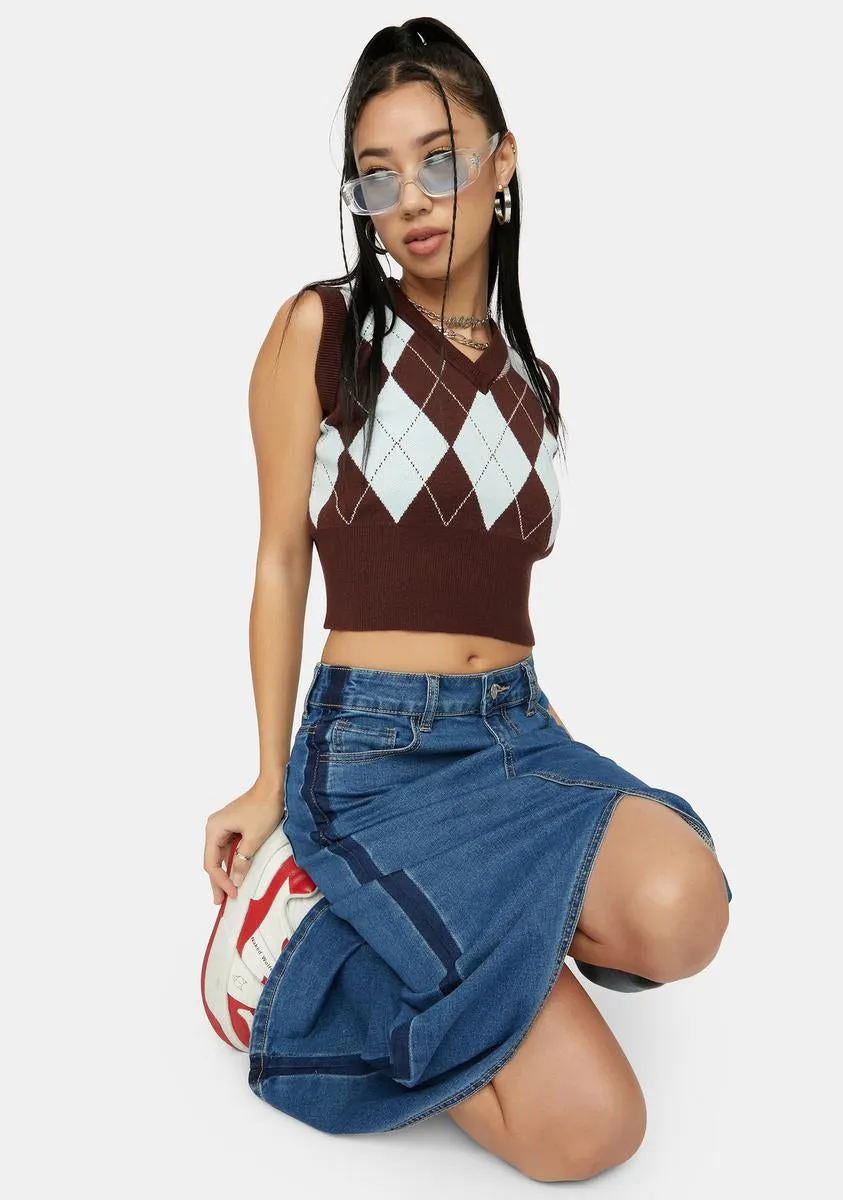 Mocha Would You Rather Cropped Argyle Vest