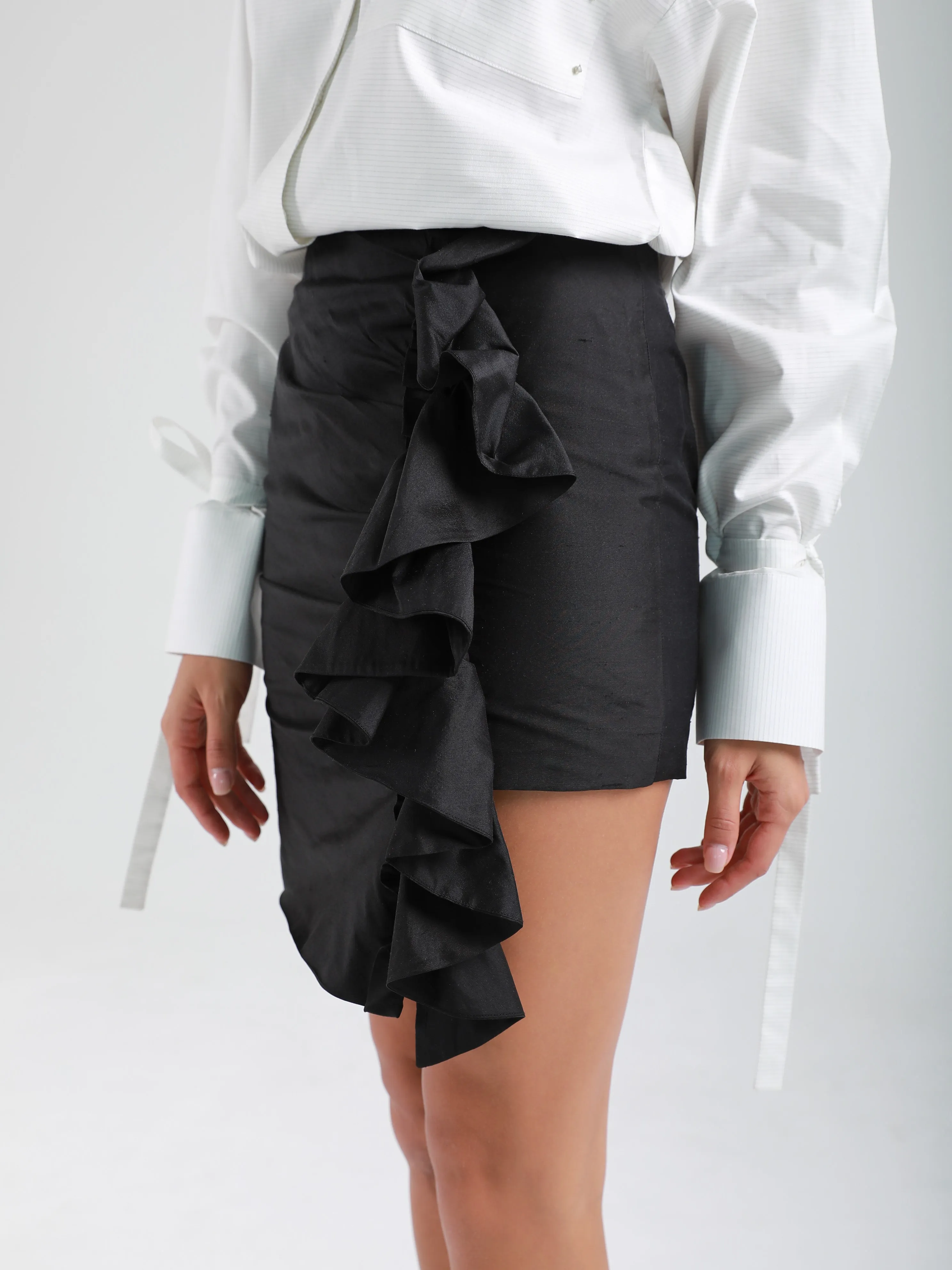 MQ Asymmetric Ruffled Skirt - Raw Silk