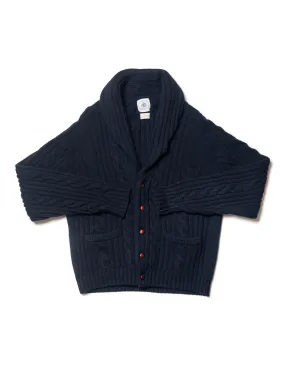 NAVY LAMBSWOOL CABLE CARDIGAN