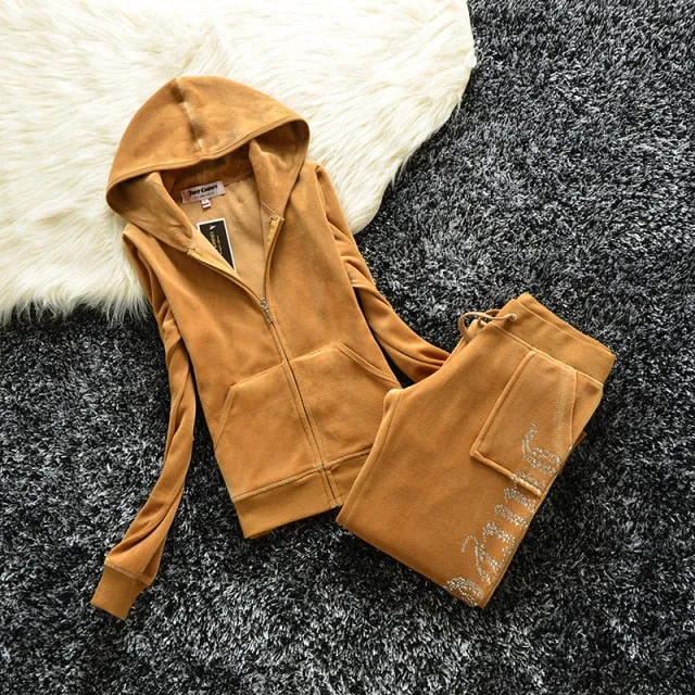 Nukty Spring/Fall Women's Brand Velvet Fabric Tracksuits Velour Suit Women Track Suit Hoodies And Pants fat sister sportswear