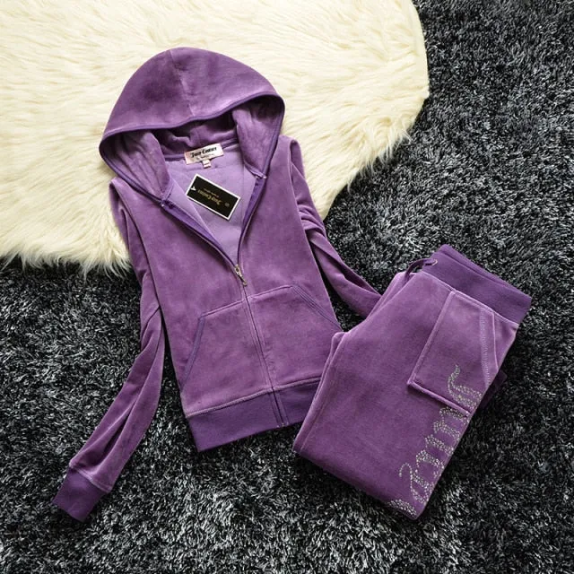 Nukty Spring/Fall Women's Brand Velvet Fabric Tracksuits Velour Suit Women Track Suit Hoodies And Pants fat sister sportswear