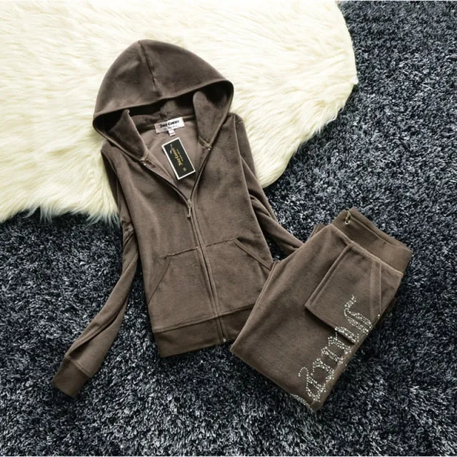 Nukty Spring/Fall Women's Brand Velvet Fabric Tracksuits Velour Suit Women Track Suit Hoodies And Pants fat sister sportswear