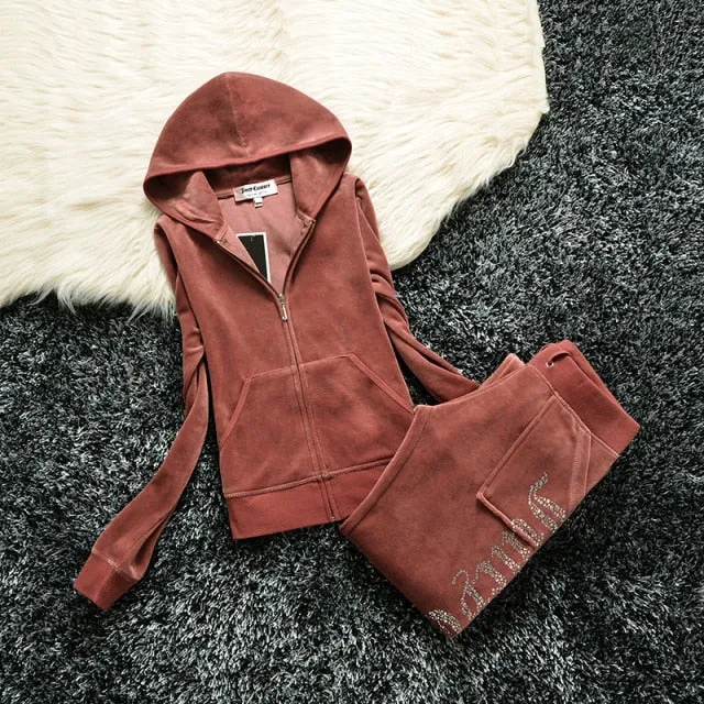 Nukty Spring/Fall Women's Brand Velvet Fabric Tracksuits Velour Suit Women Track Suit Hoodies And Pants fat sister sportswear