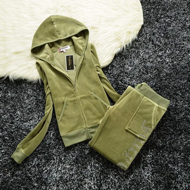 Nukty Spring/Fall Women's Brand Velvet Fabric Tracksuits Velour Suit Women Track Suit Hoodies And Pants fat sister sportswear