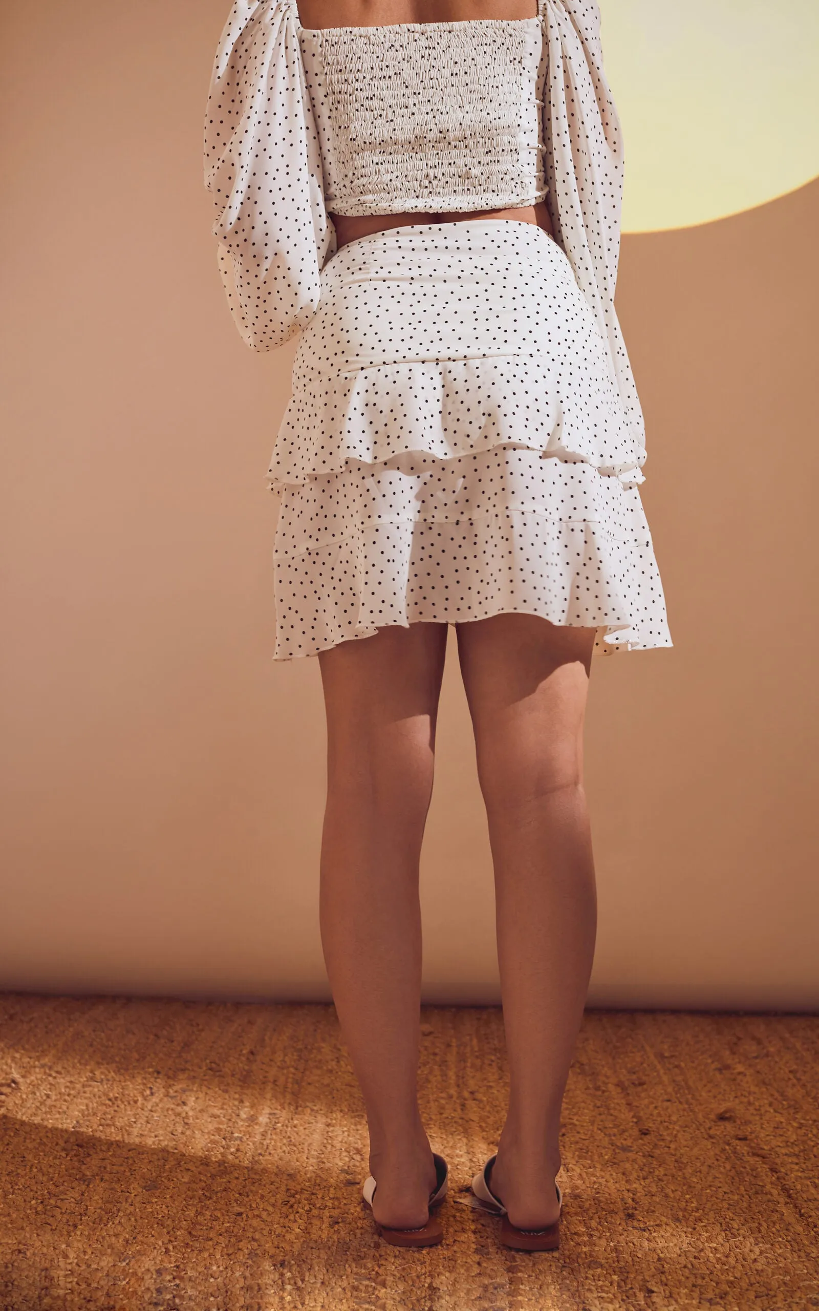 Polka High-Waist Ruffle Skirt With Ruched Drawstring Detail