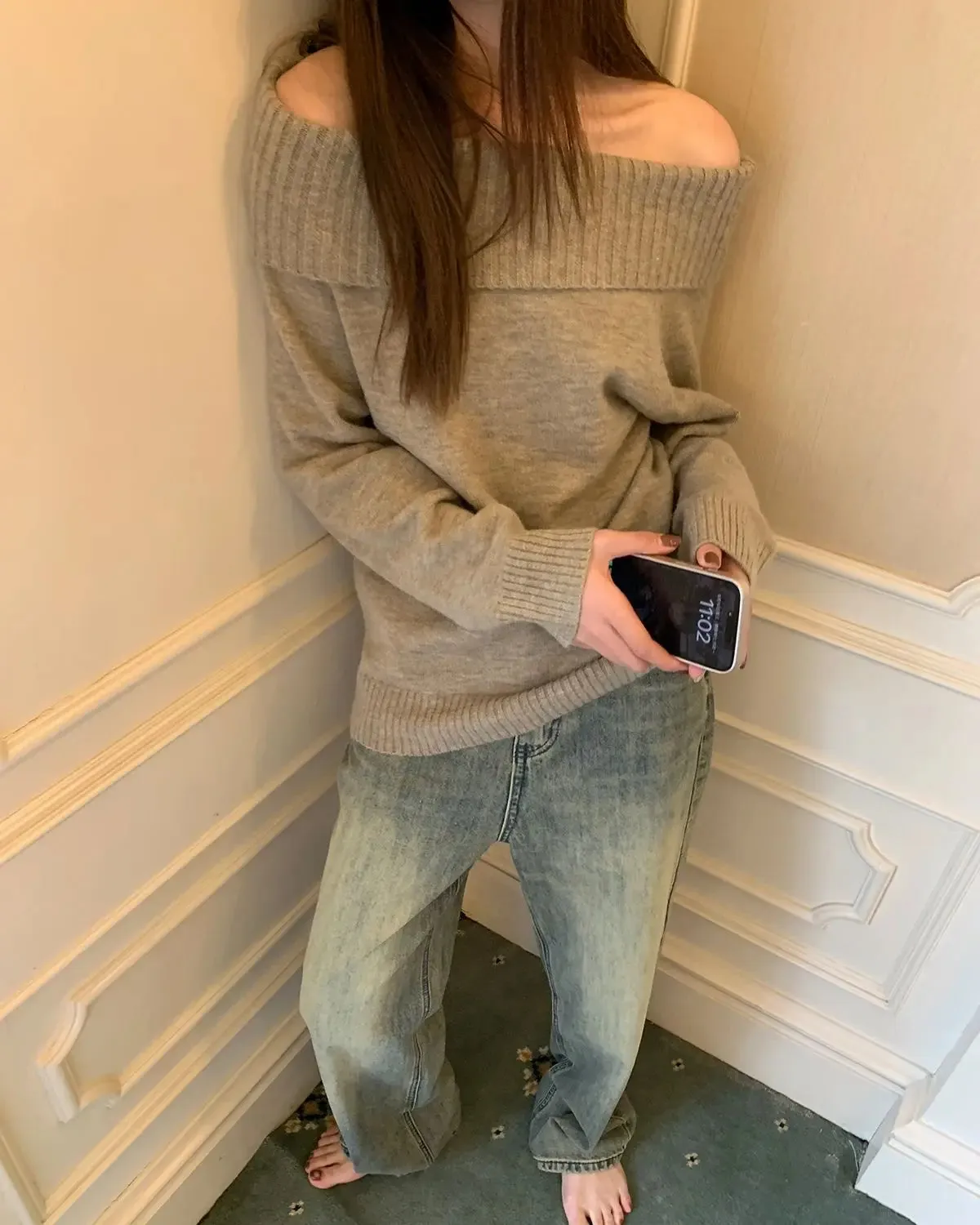 Retro Harajuku Off-Shoulder Sweater