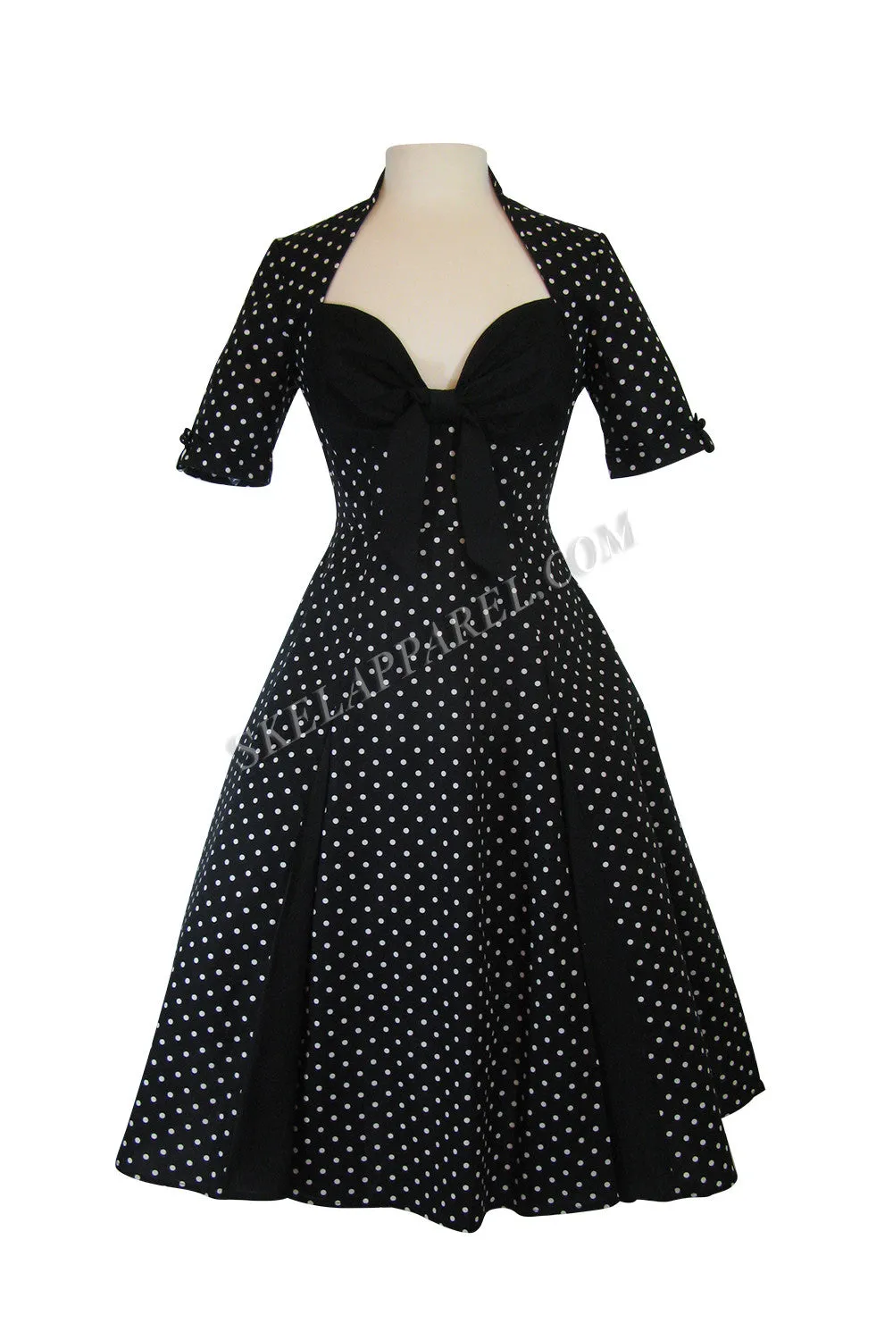 Retro Vintage Inspired Polka Dot Black Party Swing Dress - Black