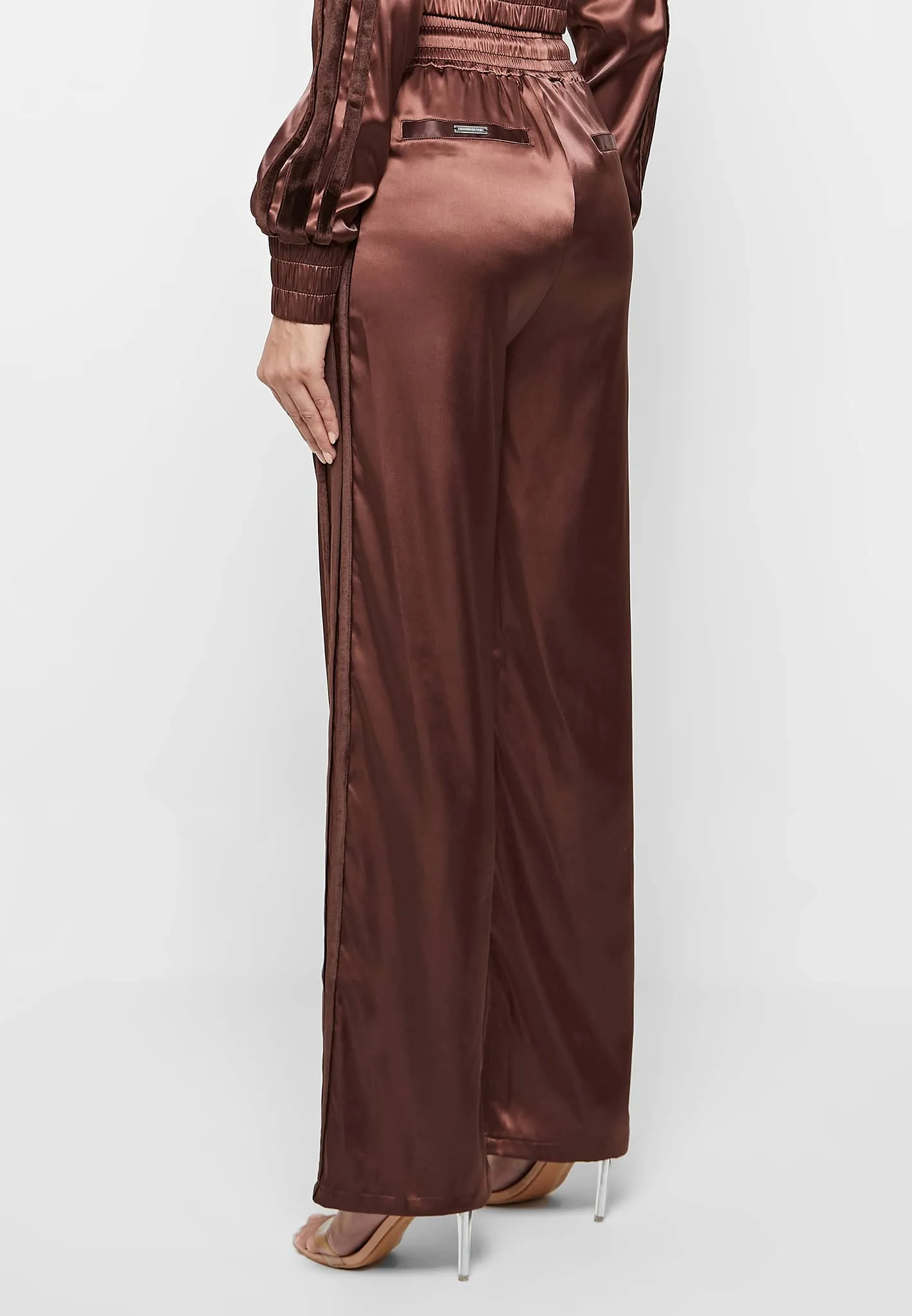 Satin and Velvet Trousers - Brown
