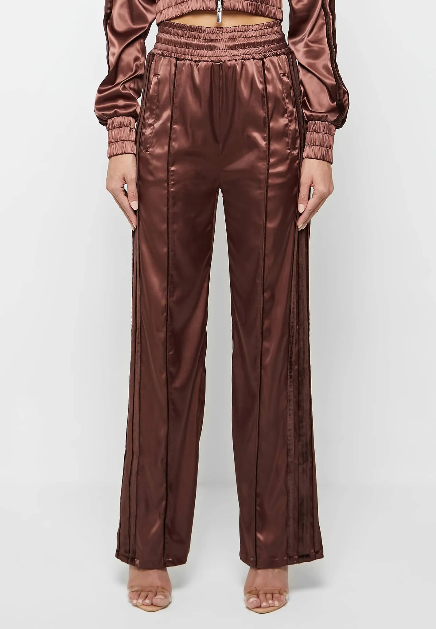Satin and Velvet Trousers - Brown